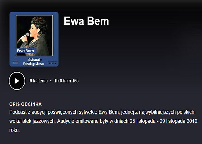 https://podkasty.radiojazz.fm/@mistrzowiepolskiegojazzu/episodes/ewa-bem/activity